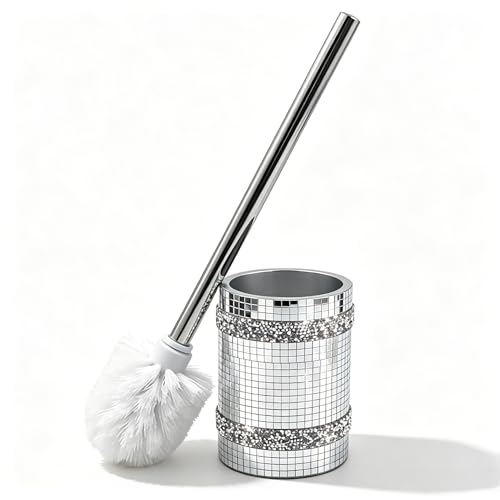 Silver Mosaic Toilet Brush Easy to Clean Household with Holder Set - size: Toilet Brushes Holders