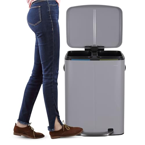 happimess Marco 10.6 Gal Double Bucket Step Trash Can, Gloss Gray - color: Fog Gray