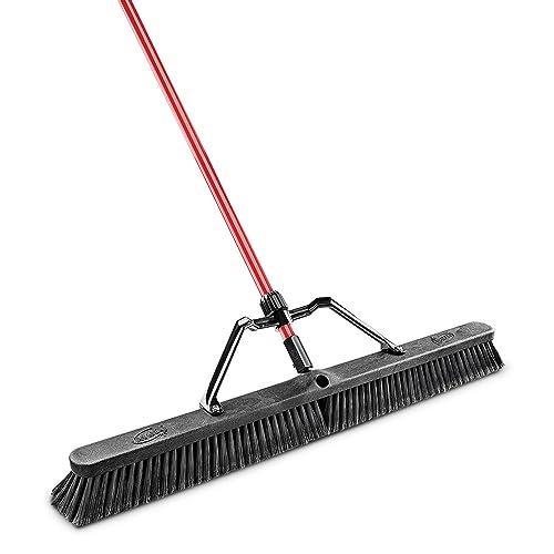 Libman Commercial 850 Smooth Surface Heavy Duty Push Broom, 65" Length, 36" Width, Black/Red (Pack of 3)