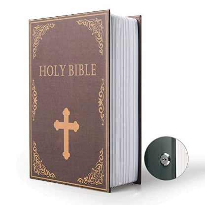 Small Sized Diversion Book Safe Storage Box, Dictionary Secret Hidden Box With Security Combination Lock/Key (Key, Bible) - style: Bible-Key