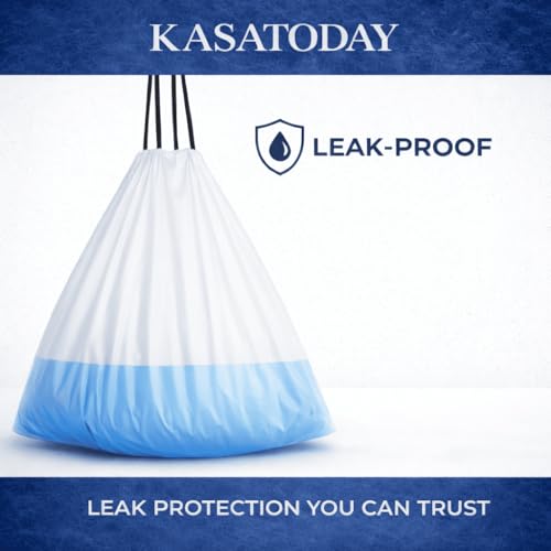 Drawstring Trash Bags, 10 Gallon Everyday Use Garbage Bags, 100ct Extra Strong Leak-Proof Liners for Home & Kitchen, Office Unscented White Heavy Duty (10 Gallon 100 Count)