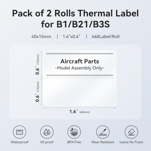NIIMBOT 2 Roll Set Clear Label, 2 Rows 0.6" x 1.6" (15x40mm), 460Label/Roll - size: 0.6"x1.6"-Clear