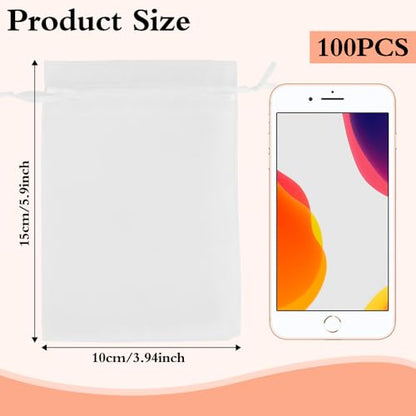Organza Bags - 100PCS, 4x6 Inch Small Mesh Drawstring Bags, White Sheer, Wedding & Party Favor, Jewelry & Candy Bags, Sachet Pouches for Festivals & Christmas - color: White
