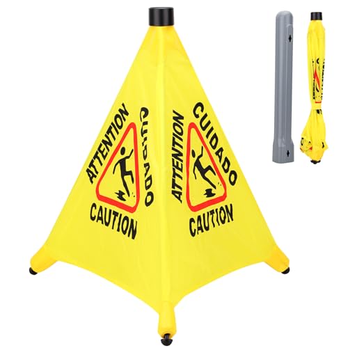 Caution Wet Floor Sign - 20" Height Bright Yellow Four-Sided Folding Pop Up Foldable Design - English Safety Warning Caution Sign For Commercial & Office