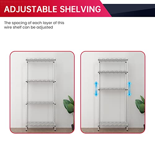 BestOffice | 4-Tier Wire Shelf | 12" x 18" x 44" | Chrome - color: Chrome, size: 12Lx18Wx44H