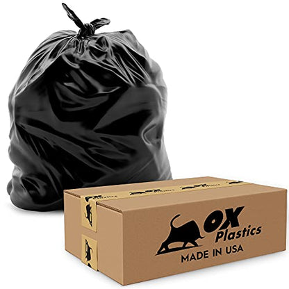 Ox Plastics Trash Can Liners Bags - 45-50 Gallon Capacity & 1.5mil Thick Extra Heavy Duty Strength - Large Garbage, Leak-Proof & Durable, House & Commercial Use Bags Black
