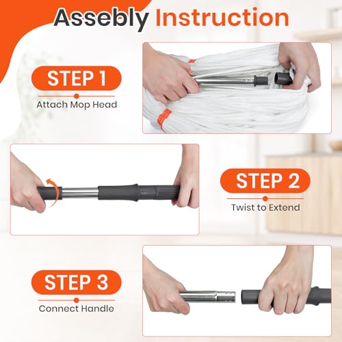 6PK Self-Wringing Twist Mops, Floor Cleaner Bulk for Commercial and Home Cleaning, Janitor Supplies-Safty Orange