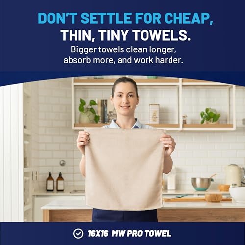 MW Pro Microfiber Cleaning Cloth | Sand | 12 Pack | 16” x 16” | All Purpose Microfiber Towels - Clean, Dust, Polish, Scrub, Absorbent - color: Sand