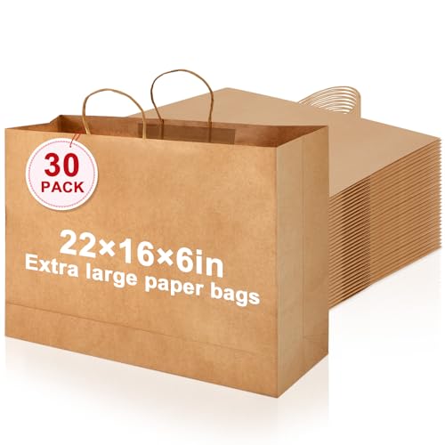 Maitys 30 Pcs 22x16x6 Inch Brown Extra Large Paper Gifts Bags with Handles - color: Brown 1, size: 22x16x6 Inch