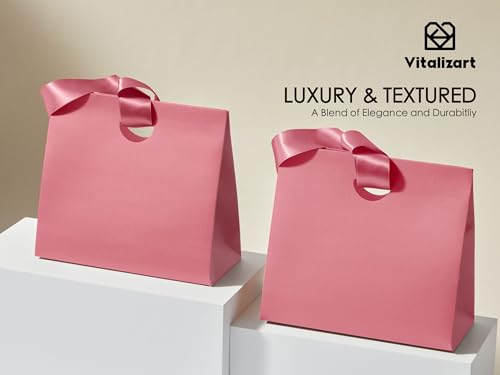 Vitalizart Paper Gift Bags With Ribbon Handles Small Pink Bulk Pack - color: Pink, size: Small Size/10pcs