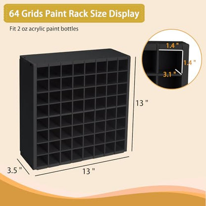 Krafetto 64-Grid Paint Organizer for 2 Oz Bottles, Wall Mount, Black - color: 1pc black paint rack