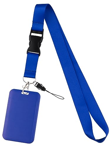 Lanyard ID Holder Navy Blue Lanyard for Keys ID Badges Keychain Vertical Name Badge Holder with Clip - color: Navy Blue