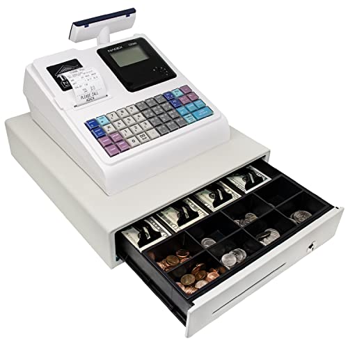 Nadex CR360 Cash Register, 4700 Lookups 50 Dept 50 Clerks, Quick Load Thermal Printer, Compact Size, Cash and Coin Drawer, White - color: White