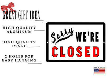 Rogue River Tactical Sorry We're Closed Metal Tin Sign Business Retail Store Home Large Restaurant Bar Office Hotel (Pack of 2) - size: 12" x 8" (Pack of 2)