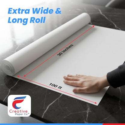 Made in USA White Kraft Paper Wide Jumbo Roll 30" x 1200" (100ft) Ideal for Gift Wrapping, Art &Craft, Postal, Packing Shipping, Floor Protection, Dunnage, Table Runner, 100% Recyclable Material - color: white
