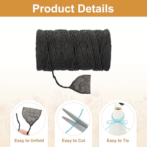 MECCANIXITY Black Raffia Ribbon,98 Yard Natural Raffia Paper String 2mm Wide Twisted Raffia Yarn Twine for Gift Wrapping Crocheting Knitting DIY Crafts - color: Black