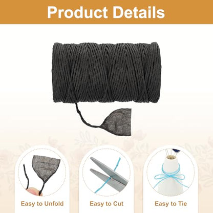 MECCANIXITY Black Raffia Ribbon,98 Yard Natural Raffia Paper String 2mm Wide Twisted Raffia Yarn Twine for Gift Wrapping Crocheting Knitting DIY Crafts - color: Black