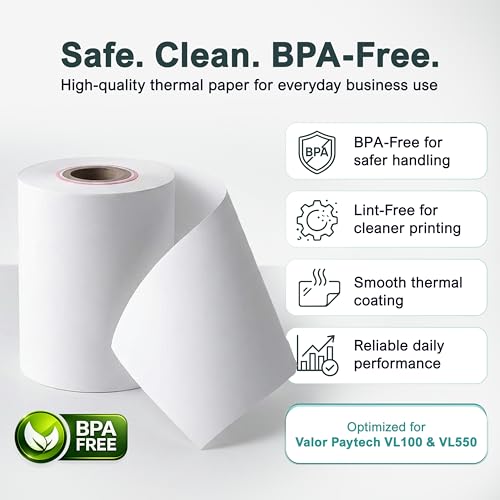 Receipt Paper Roll for Valor Paytech VL 110 and VL 500 Credit Card Machine (20 Rolls)