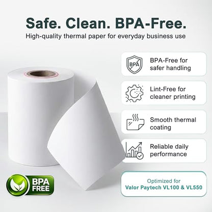 Receipt Paper Roll for Valor Paytech VL 110 and VL 500 Credit Card Machine (20 Rolls)