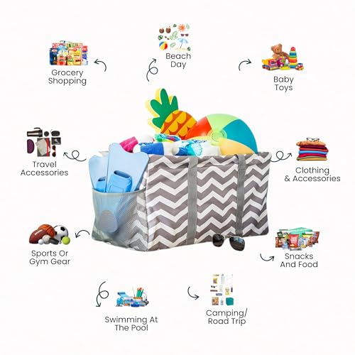 Extra Large Utility Tote Bag - Oversized Collapsible Beach Bag - Chevron Gray - color: Chevron Gray