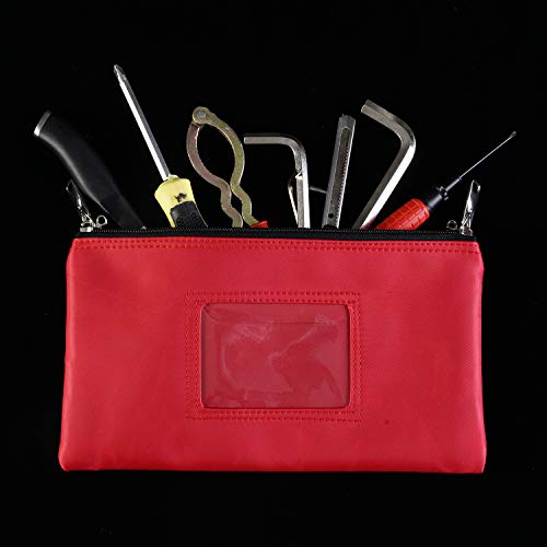 Lockable Bank Deposit Bag with Upgraded Zipper, Multi-Purpose Storage Zipper Pouch (Red)