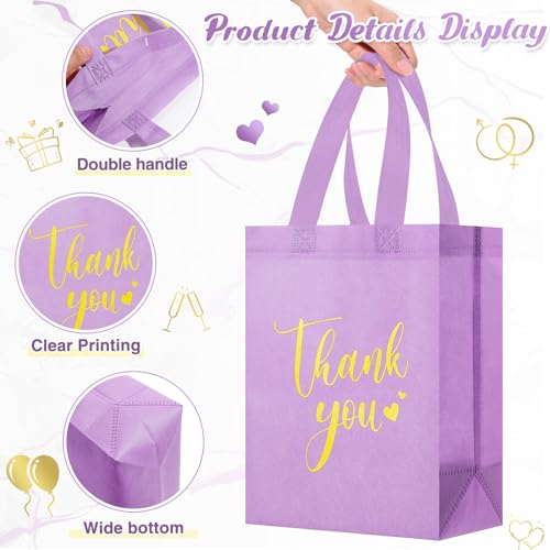 Sweetude 30 Thank You Non Woven Gift Bag, 10 x 8 x 4 Inch, Purple - color: Purple, size: 10 X 8 X 4 Inch
