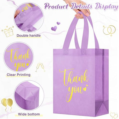 Sweetude 30 Thank You Non Woven Gift Bag, 10 x 8 x 4 Inch, Purple - color: Purple, size: 10 X 8 X 4 Inch