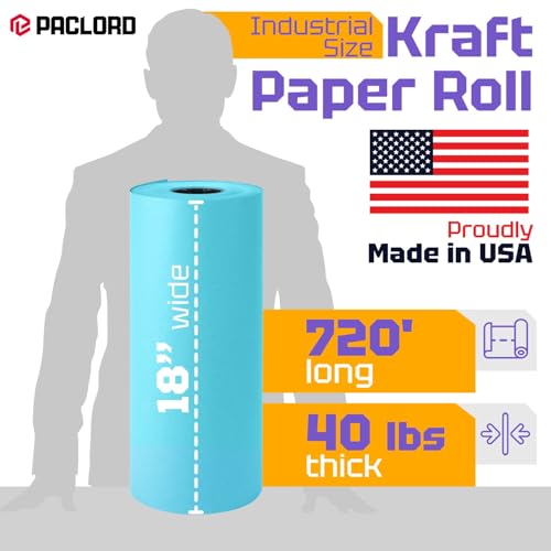 USA Made 18" x 8640" (720 ft) Light Blue Kraft Paper Roll, Large Size - color: Light Blue, size: 1 Roll