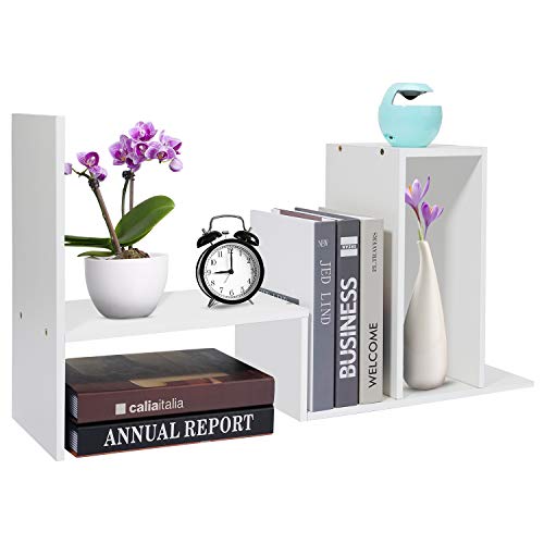 Hossejoy Wood Adjustable Desktop Storage Organizer Display Shelf Rack, Office Supplies Desk Organizer,White - color: White
