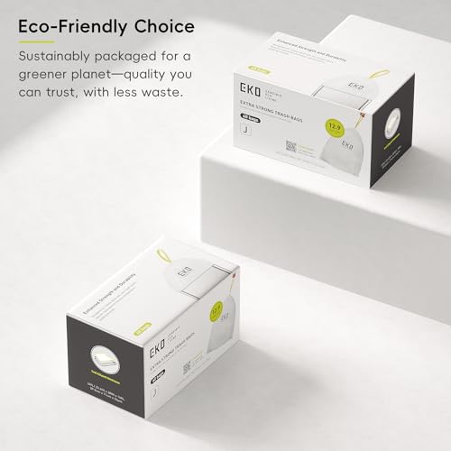 EKO 12.9 Gallon / 45-49 Liter, 60 Count Drawstring Trash Bags, Extra-Strong Unscented Garbage Bags, Easy-Dispense Roll for Kitchen & Household Use, Resists Tears, Leaks and Punctures, Code J, White - size: 60 Count (Pack of 1), style: 12.9 Gallon Bags/Cod