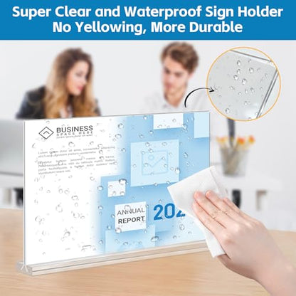 Acrylic Sign Holder 11 x 8.5 , 6 Pack Clear Menu Stand, Double-Sided Clear Sign Holder, Vertical Plastic Stands for Display, Stand up Table Top Frame Paper Holder for Office Business Store Restaurants