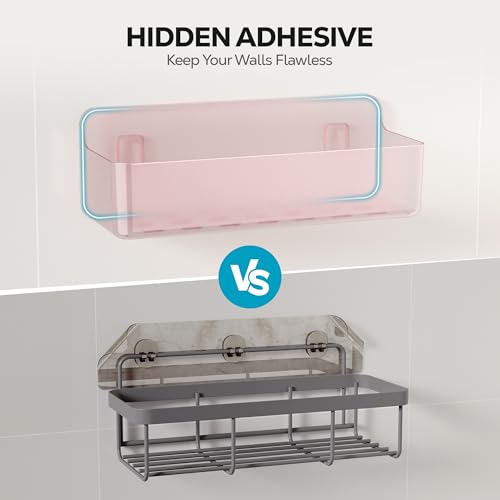 Nieifi Adhesive Shower Shelves, Pink, 5 Pieces - color: Pink-Clear, size: 5 pieces