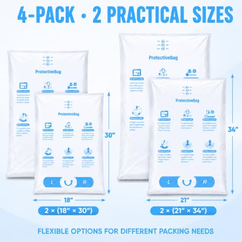 Expanding Foam Packaging (4-Pack) — Shock-Absorbing, Self-Expanding Foam Packaging Bags for Secure Shipping of Computers & Precision Goods (2x 18"x30", 2x 21"x34") - size: big