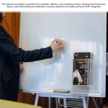 Marketing Holders Magnetic Brochure Holder for 4 Inch Wide Pamphlets Metal Surface Mount Menus Maps and Rack Cards Take One Clear Plastic Bin for Restaurants Medical Offices and Theme Parks - size: 4"W Tall Magnetic Mount
