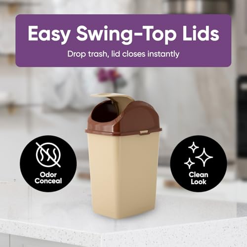 Superio Mini 1.25 Gallon and Small 2.5 Gallon Plastic Trash Cans with Swing Top Lid, Grey Waste Bin for Countertop, Desk, Vanity, Bathroom, 2 Pack (Beige/Brown) - size: 1.25 and 2.5 Gallon, style: 2 Pack