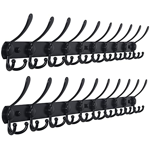 Dseap Coat Rack Wall Mount - 38” Long 10-Tri-Hooks Heavy Duty Coat Hanger Rail Wall Hooks for Hanging Coats Hats Clothing Clothes Purse Mudroom Entryway, Black, Pack of 2 - color: Black, size: L=38” (2 Pcs)