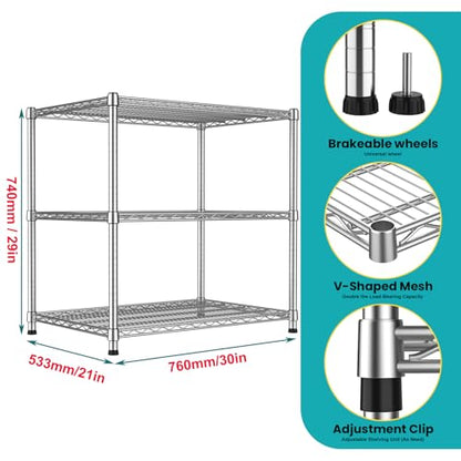 21"Depth Heavy Duty Metal Wire Shelving Unit Storage Shelves Adjustable Laundry Room Shelf Microwave Stand Sturdy Steel Storage Rack Organizer 1650LBS for Pantry Garage warehouse 21Dx30"Wx29"H - size: 3-Tier-Silver[21"D x 30"W x 29"H]