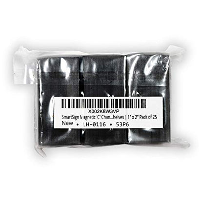SmartSign Magnetic 'C' Channel Card Holders for Metal Racks and Shelves | 1" x 2" Pack of 25 - size: 1" x 2"