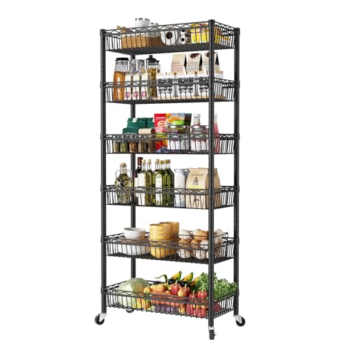 SINGAYE 6 Tier Shelf Wire Shelving Adjustable Storage Shelves Basket Rack - color: Black, size: 6-Tier[30"Dx13.5"Wx65"H]