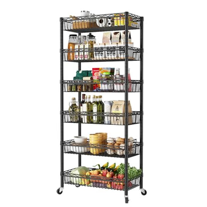 SINGAYE 6 Tier Shelf Wire Shelving Adjustable Storage Shelves Basket Rack - color: Black, size: 6-Tier[30"Dx13.5"Wx65"H]