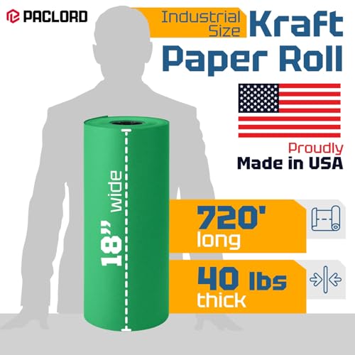 USA Made 18" x 8640" (720 ft) Green Kraft Paper Roll, Large Size - color: Green, size: 1 Roll