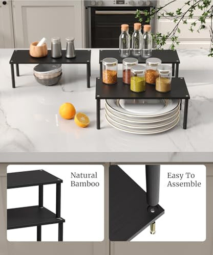 Set of 3 Bamboo Cabinet Organizer Shelf,Large(Black) - color: Black, size: Large