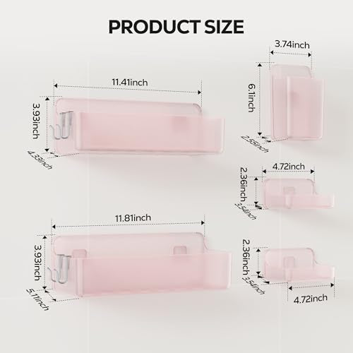 Nieifi Adhesive Shower Shelves, Pink, 5 Pieces - color: Pink-Clear, size: 5 pieces