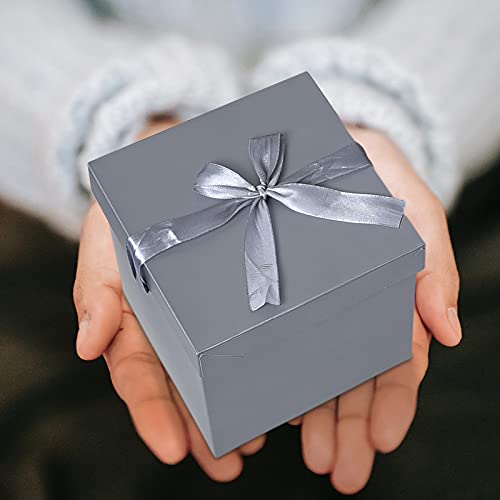 Gift Box with Lid & Ribbon for present, 12pcs, Silver, 4"×4"×4" - color: Silver, size: 4 x 4 x 4 Inch