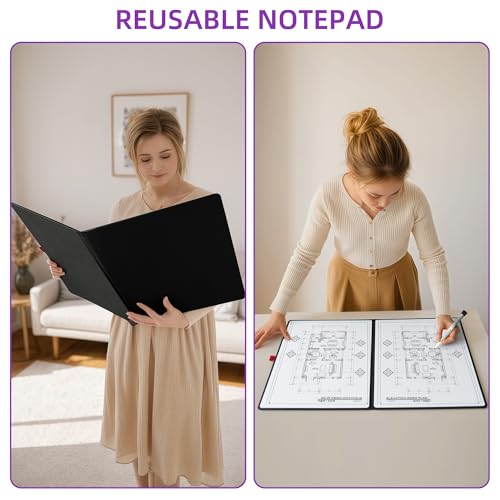 Double-Sided White Board 16×12inch - Expands to 24“×16” Dry Erase Board with 3 Markers & Anti-Ghosting Surface | Magnetic-Ready | Ultra-Thin for Office,School,Travel,Home(16"×12"-Black)