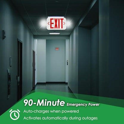 Gruenlich Exit Sign with Emergency Light, Battery Backup, 2 Pack - size: 2-pack