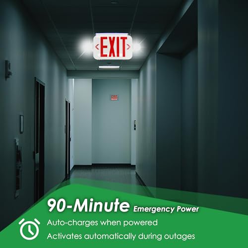 Gruenlich Exit Sign with Emergency Light, Battery Backup, 1 Pack - size: 1-pack