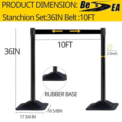 BESEA 4 Pack Crowd Control Stanchions with 10FT Retractable Belt - color: Black
