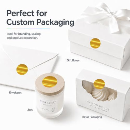 Round Holographic Gold Thermal Labels 1.5 in Vinyl Stickers 200 PCS - color: Holographic Gold, size: 1.5 × 1.5 Inch