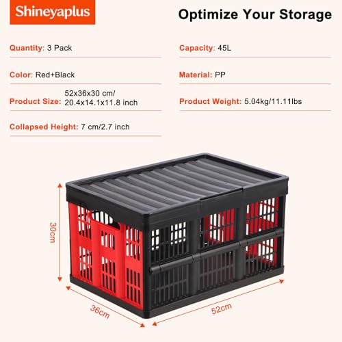 45L Collapsible Storage Bins with Lids, - color: 45L 3 PK (Black & Red)
